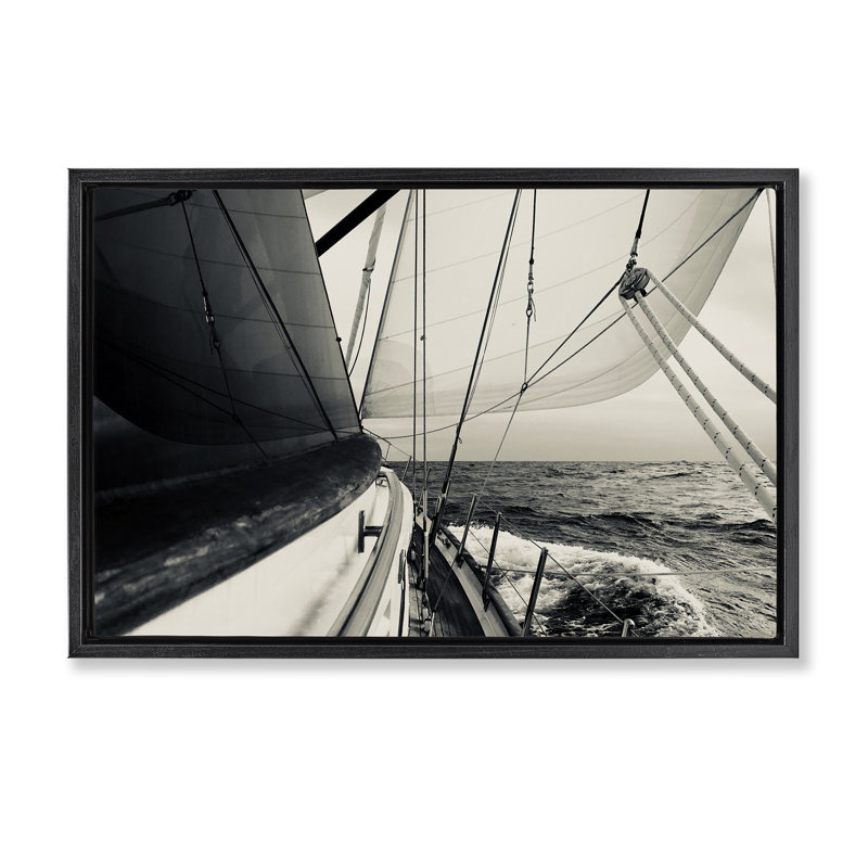  Toile flottante encadrée «Sailing the Sea View» par LSR Design Studio, H 17 po x l 25 po, Cadre flottant noir de jais