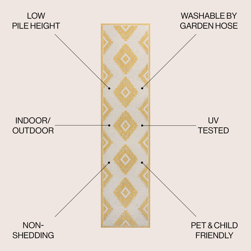 Tapis jaune / crème Kyona, Tapis de couloir 2 pi x 7 pi 10 po
