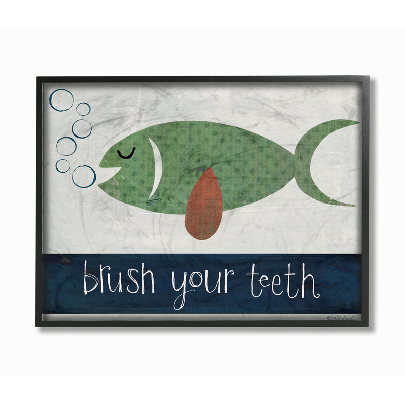 "Burkett brosser les dents", art encadré, H 16 po x l 20 po x P 1,5 po, Giclée encadrée noir minuit