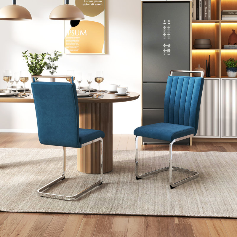 Ensemble de 2 chaises de salle à manger Modern, Blue, Chrome