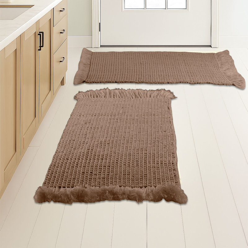 Lavish Home Bathroom Rugs - 2-Piece Waffle Bath Mat Set for Boho Bathroom Decor - Non Slip Rugs for Shower, Tub, or Vanity - Machine Washable Bath Mats