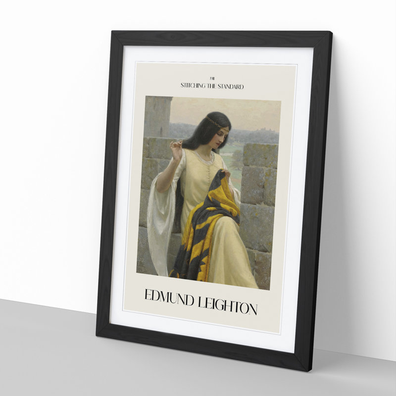 Stitching The Standard by Edmund Leighton - Single Picture Frame Print, 36cm H x 27cm W x 2cm D, Black Framed
