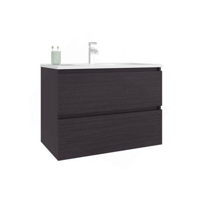 Meuble-lavabo avec lavabo, 2 tiroirs, wengé noir