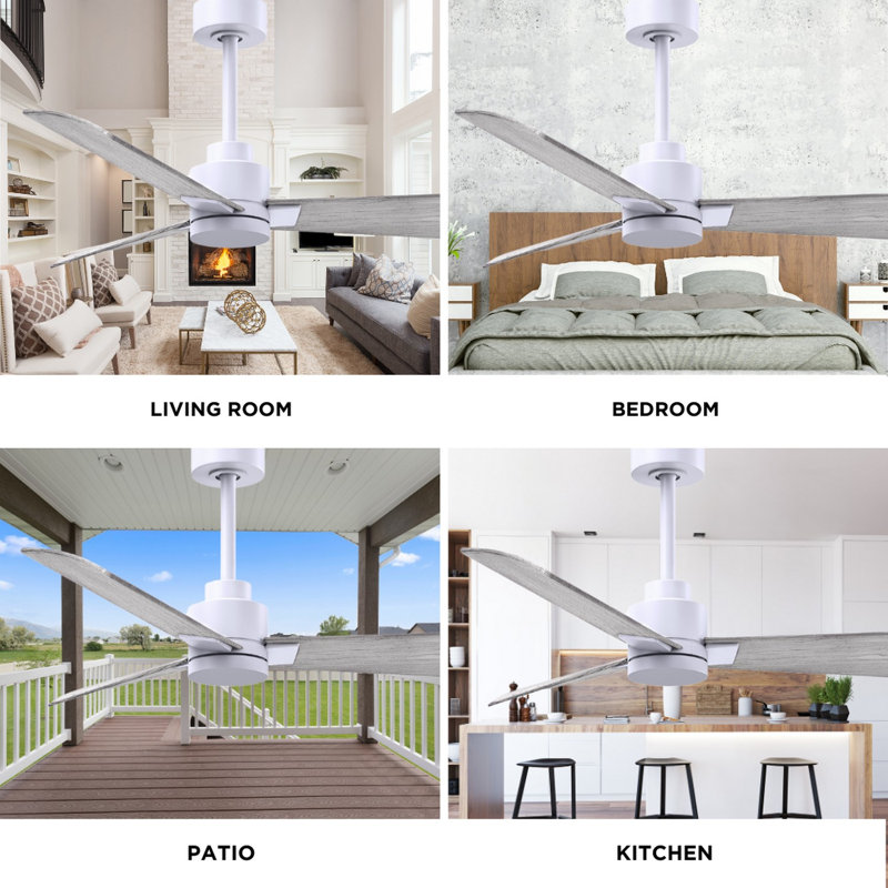 Alessandra Outdoor Downrod Ceiling Fan, Barn Wood Tone, Matte White