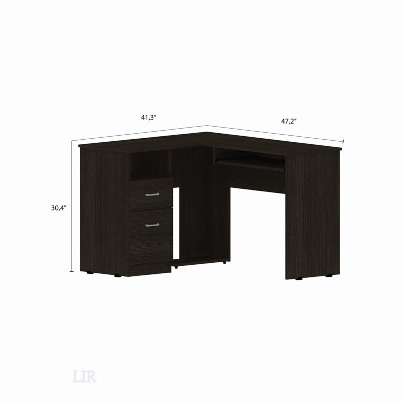 Elegant L-Shaped Desk With Retractable Keyboard Tray, Two Drawers, And Open Shelf For Modern Workspaces, Black