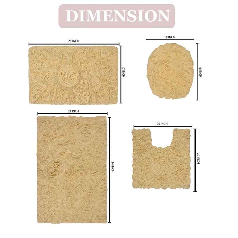 Ensemble de tapis pour salle de bain 4 pièces Alamanno, Jaune