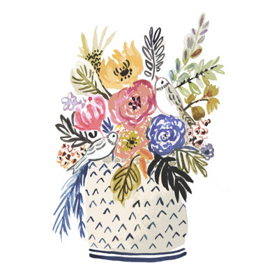 Painted Vase of Flowers II by Karen Fields - Wrapped Canvas Painting
