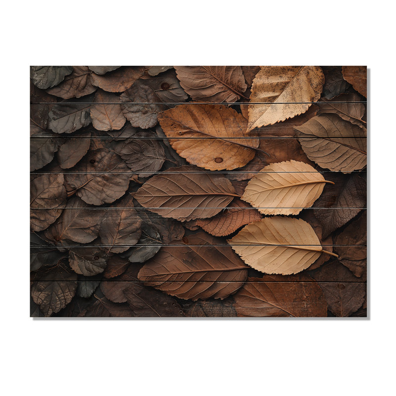Espresso feuilles veines de la nature II - impression sur bois de feuilles - sur bois de pin naturel, H 24 po x l 32 po