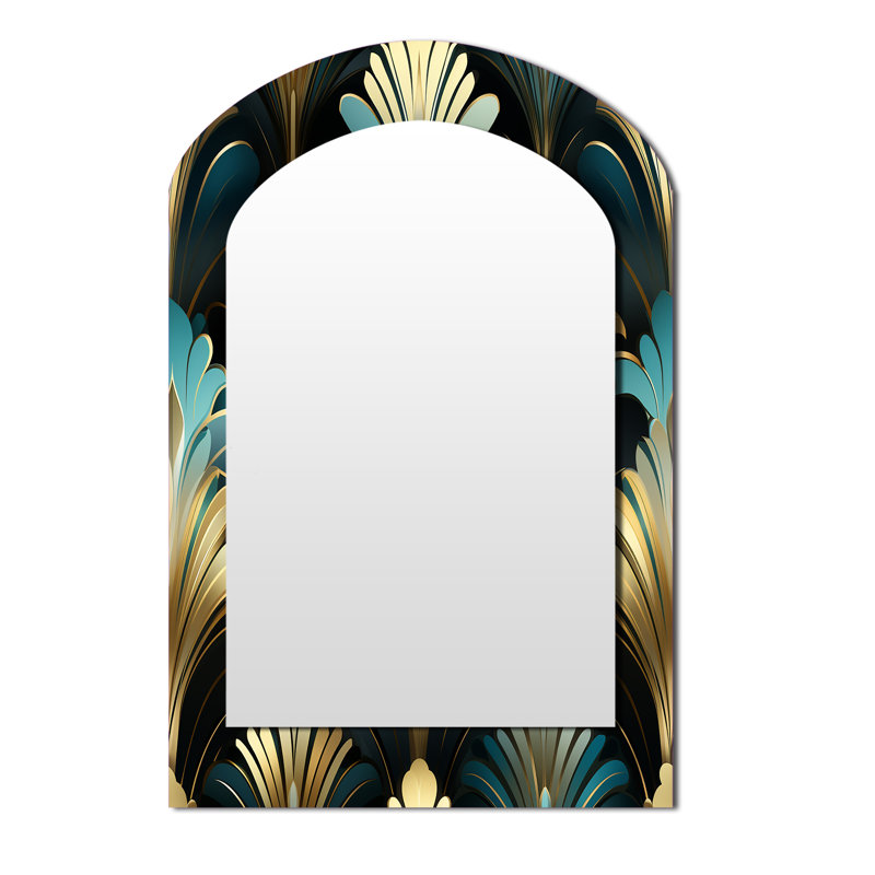 Miroir mural émeraude et blanc damassé art déco - Bohème, 43 po x 33 po
