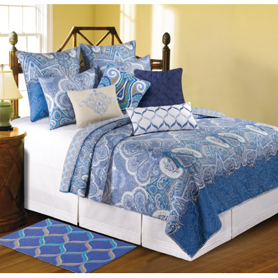 Daphne Blue Damask Cotton Euro Sham