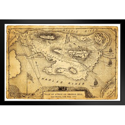 Plan Of Action Battle On Breeds Hill Boston Antique Style Map Black Wood Framed Art Poster 20X14 -  Williston Forge, A730FC3D0F8D4C21BF39ECBE879453F8