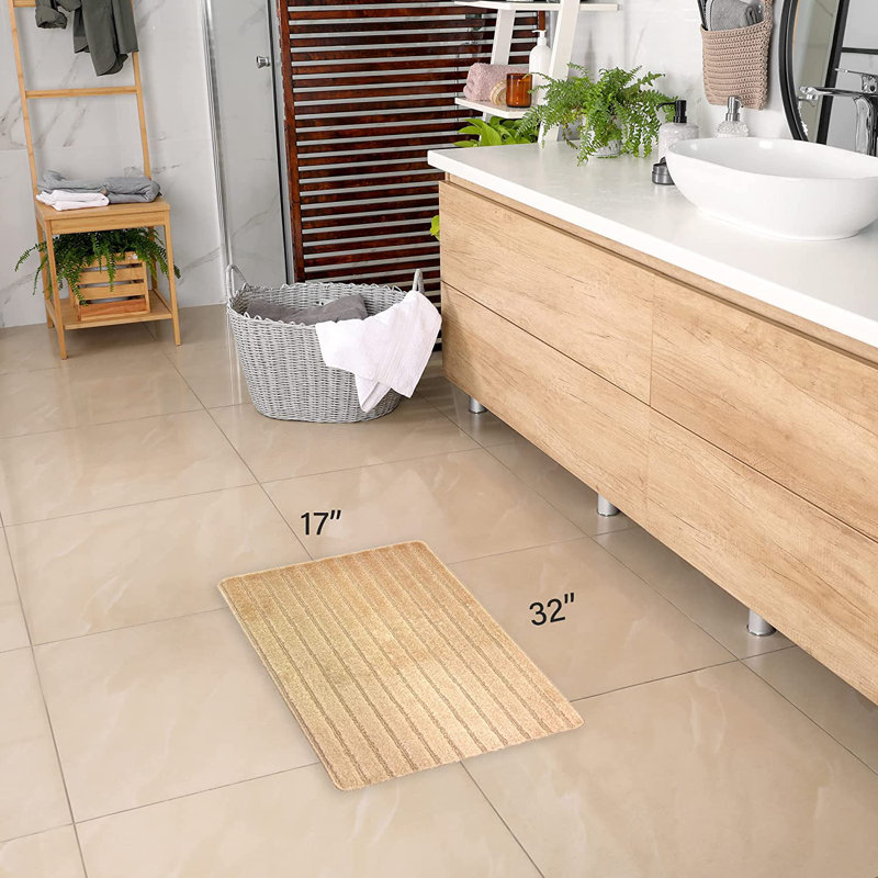 Non-Slip Bath Mat, 17" x 32", Light Beige