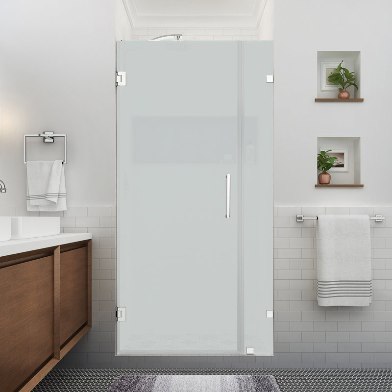 Nautis XL 40.25 - 41.25 in. W x 80 in. H Hinged Frameless Shower Door W/ Ultra-Bright Frosted Glass, Chrome