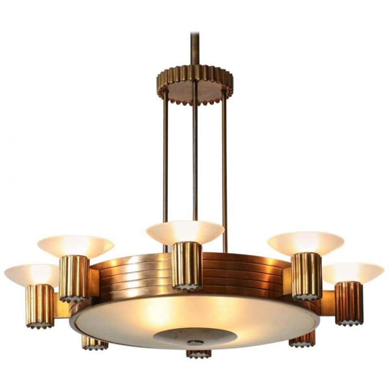 Lustre géométrique clair et unique Art-Deco Romano, Bronze brossé, Fumée, 42" Length x 42" Width x 46" Height