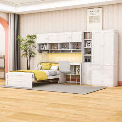 Lit plateforme simple avec bureau intégré, éclairage à DEL et grand espace de rangement