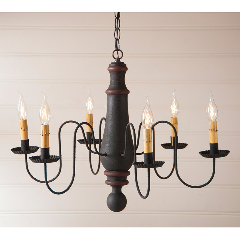 Wetherell 6 - Light Dimmable Classic / Traditional Chandelier, Hartford Black with Red Stripe