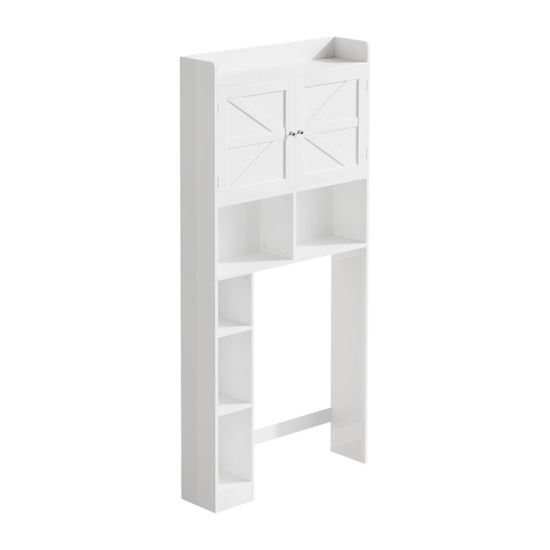 Over The Toilet Storage Cabinet With Adjustable Shelf And Double Doors, White