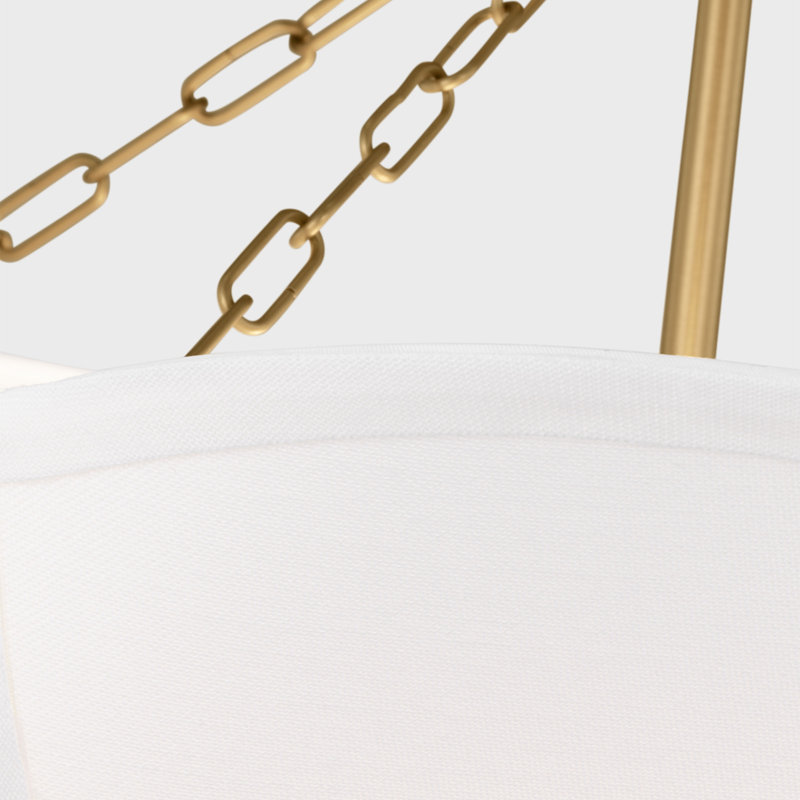 White Linen Fabric Shade Semi Flush Mount, Burnished Brass
