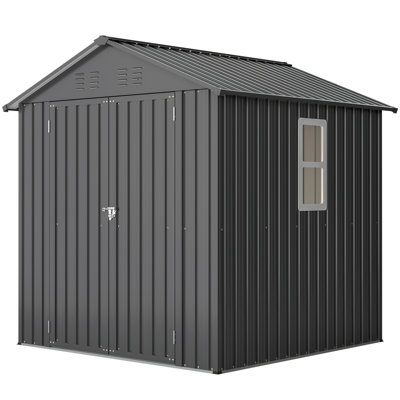 6x6 Ft Durable Outdoor Storage Shed Metal Garden Tool Shed With Lockable Doors, Windows & Frame Floor For Backyard Garden Patio Furniture Lawn