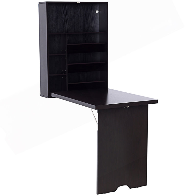 Bureau convertible mural escamotable, bureau flottant multifonctionnel, Noir