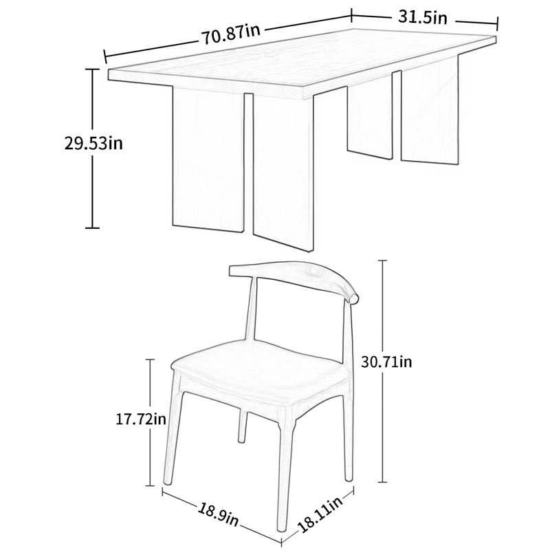 Ensemble de salle à manger Beaula, H 29,53 po x L 70,87 po x l 31,5 po