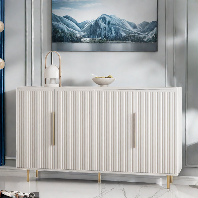 Ayka Sideboard with Adjustable Shelves and 4 Doors Fluted Panel, White