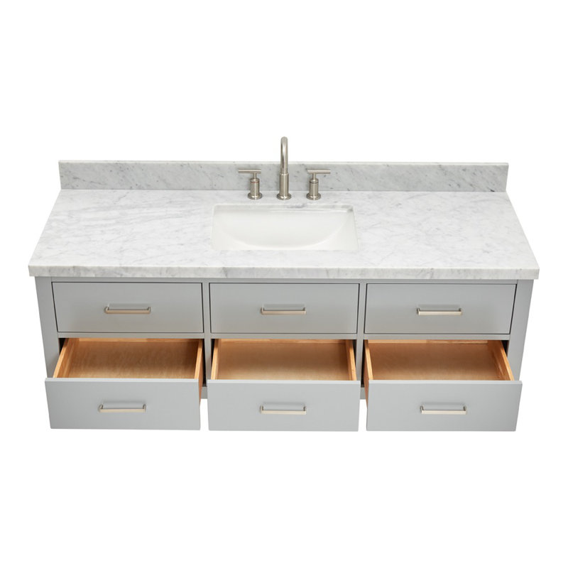 Ensemble de meuble-lavabo mural simple 61 po, Gris, Nickel brossé