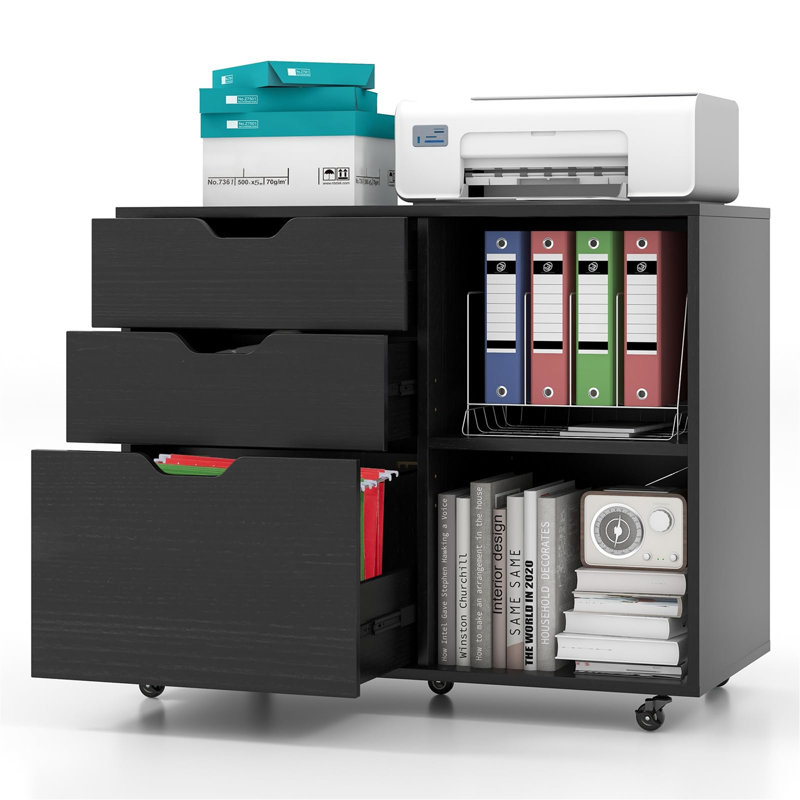 Dinton 81cm Wide 3 -Drawer File Cabinet, Black