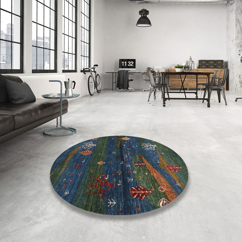 Tapis vert / brun / gris, Rond 7 pi
