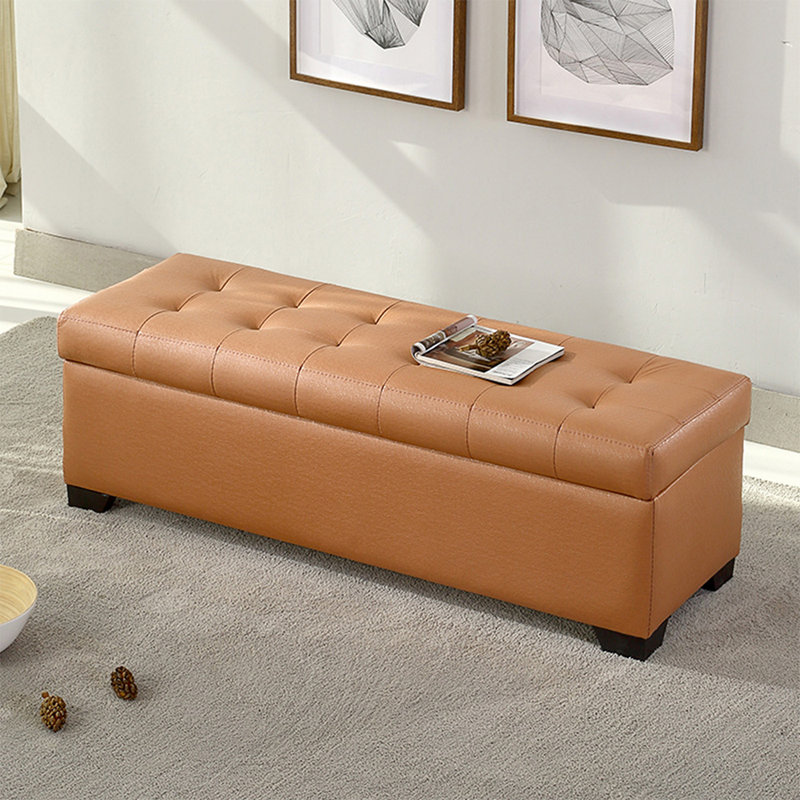  Banc de rangement rembourré brun en polyester avec banc d'entrée, H 15,75 po x l 47,72 po x P 17,72 po, Brun