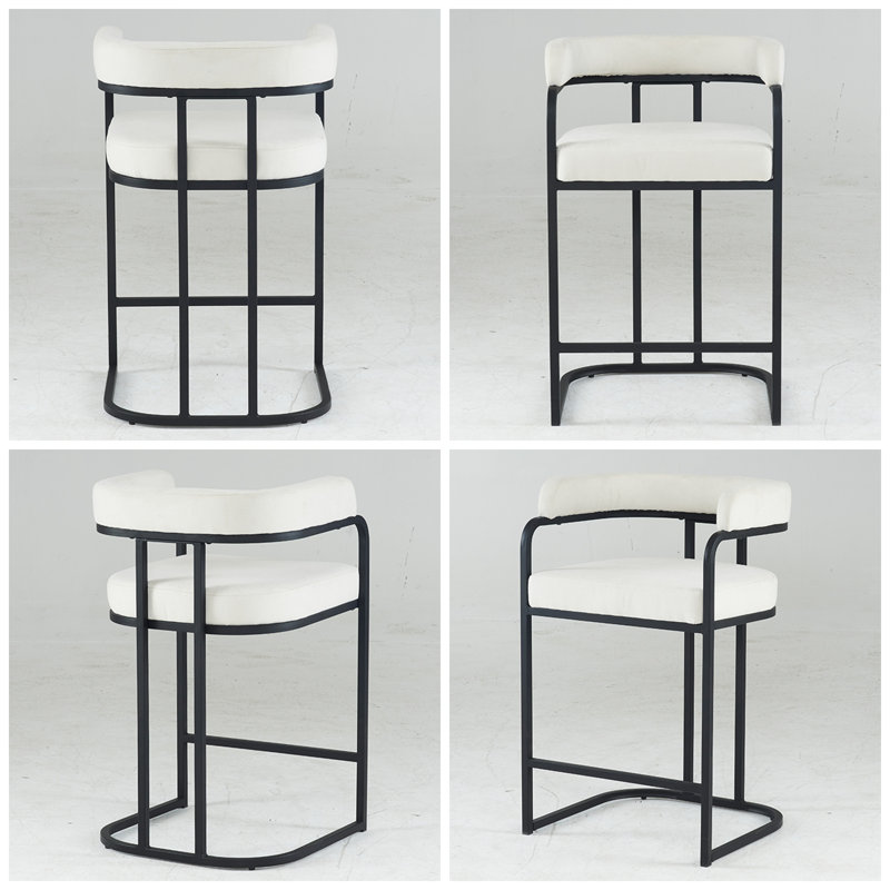 Chenille Bar Stools Set of 2 – Upholstered Seats, Metal Frame and Ergonomic Design for Kitchen Island or Home Bar, White