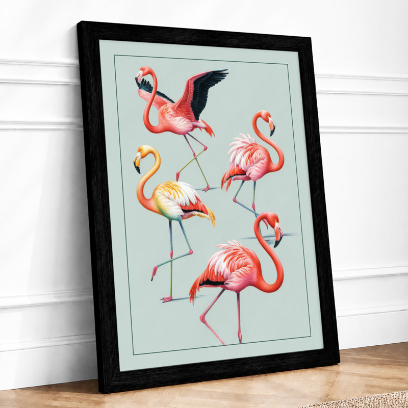 Flamingo Grace Boho - Framed Print, Black, A4 - 29.7 x 21.0 cm