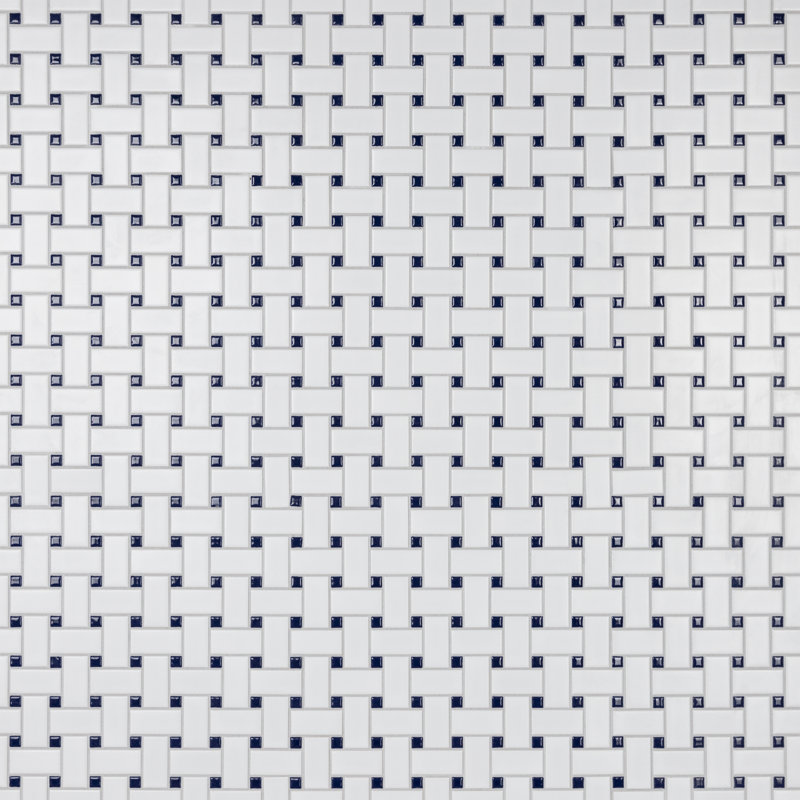 Metro Basketweave 11-3/4 " x 11-3/4 " Porcelain Mosaic Floor and Wall Tile, White/Cobalt Blue