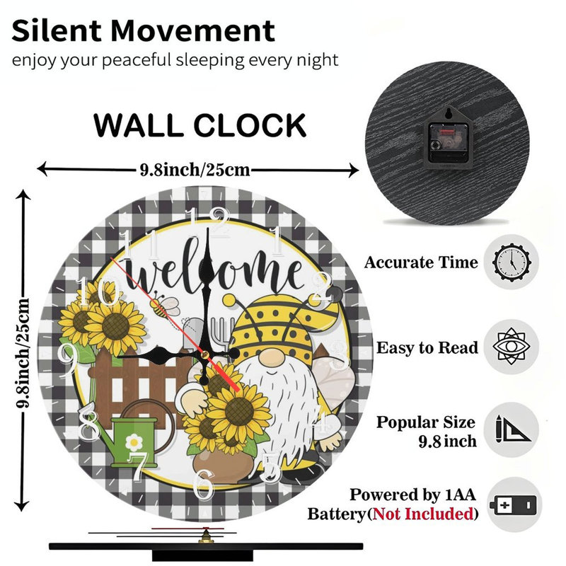 Horloge murale en bois 10 po, mouvement silencieux, à piles (piles AA non incluses), décor artistique, parfait pour les décorations