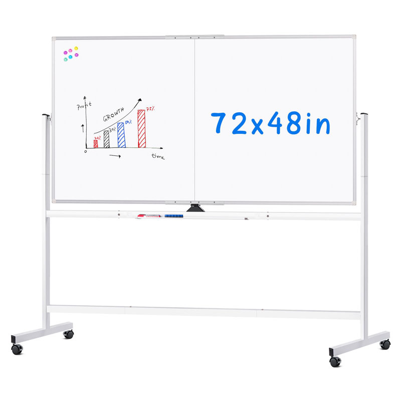72" x 48" Freestanding Foldable Whiteboard Double Side Mobile Magnetic Dry Erase Board on Wheels