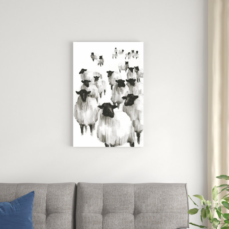 «Counting Sheep I» par Ethan Harper - peinture sur toile tendue, H 30 po x l 20 po