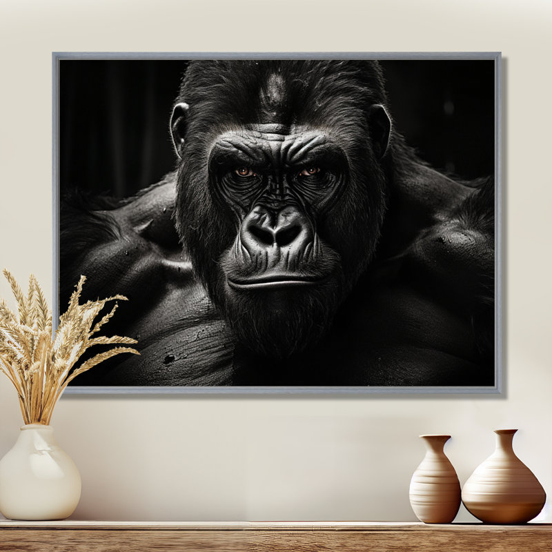 Art mural noir et blanc Gorilla Majestic II - Gorilla, 16" H x 32" W, Silver Floater Framed