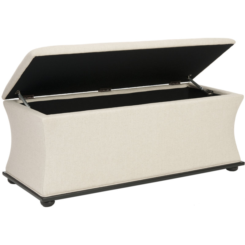 Beige Linen Transitional Storage Bench with Black Legs