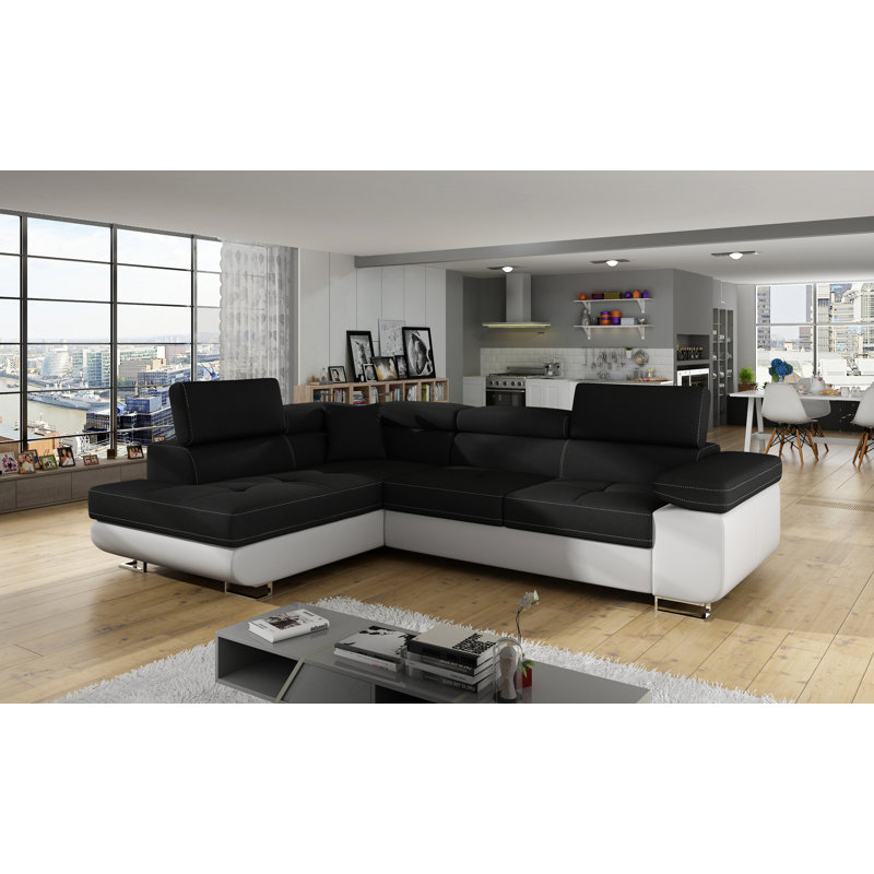 Supranowitz 3 Seater Sofa Bed, Black/White, Left Hand Facing