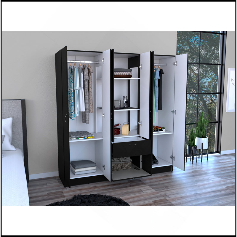 Armoire six portes Maya, chambre, noir / blanc