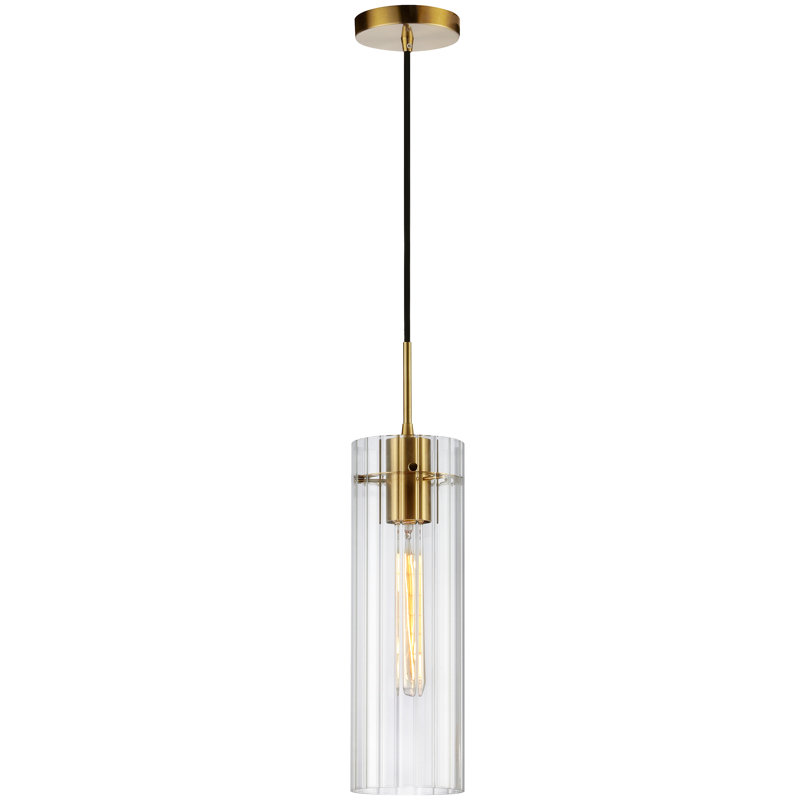 Luminaire suspendu cylindrique à 1 lumière Breckynn, Laiton vieilli
