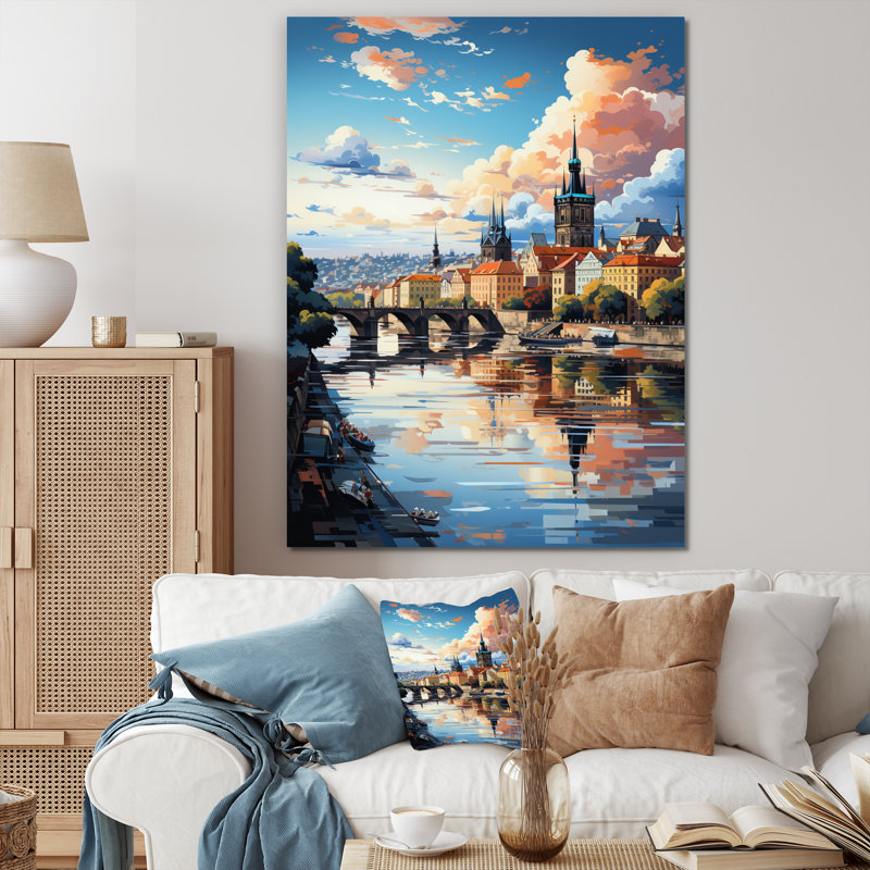 «Blue Beige City», Popart, art mural de Prague, Toile tendue, H 40 po x l 30 po x P 1,5 po