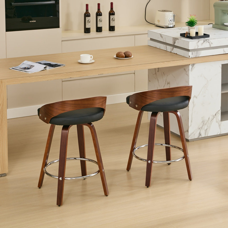 Ensemble de 2 tabourets de bar, tabourets de bar pivotants à dossier bas, chaises de bar en bois avec coussin moelleux, siège d'une hauteur de 25 po (noir, comptoir de 25 po)