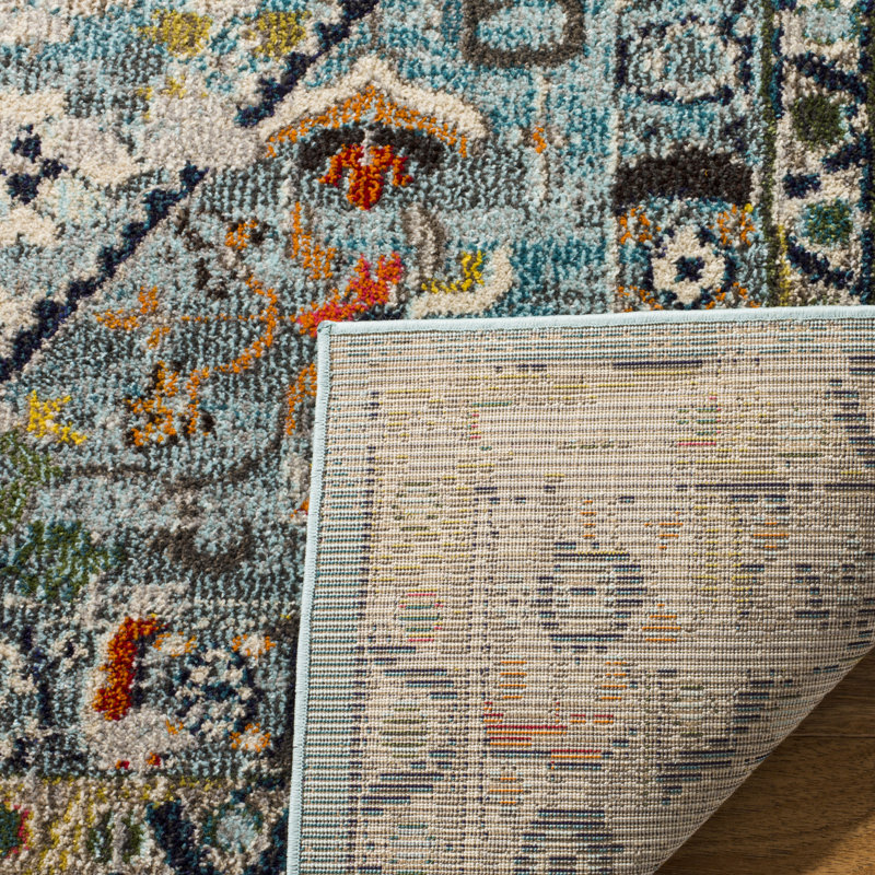 Hertzler Oriental Blue/Light Gray Area Rug, Square 6'7"