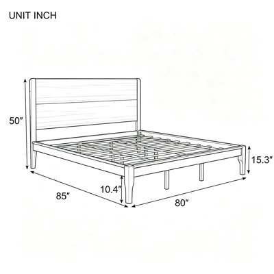 King Size Bed with Tall Headboard & Footboard, Pinewood Platform Bed with Strengthened Bed Frame,Natural Oak