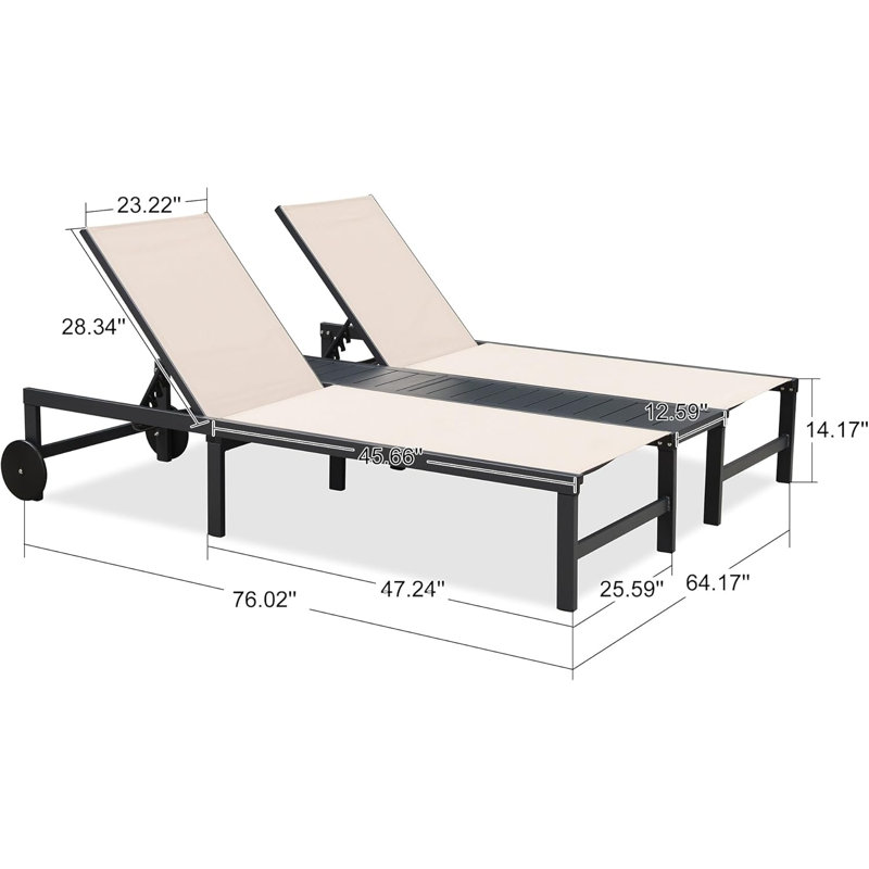 Latitude Run® Outdoor Double Chaise Lounge With Independently Adjustable Backrest Tanning Daybed Reclining Lovesaet For Pool Beach Garden Patio Lounger
