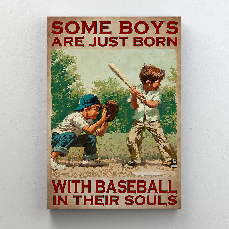 Little Boys Play Baseball - Some Boys Are Just Born With… Gallery Wrapped Canvas - Sport Illustration Decor, Brown And Green Living Room Decor