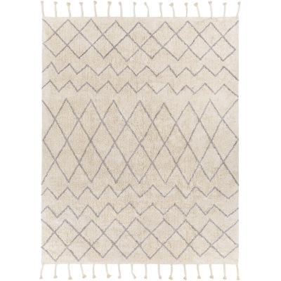 Tapis brun clair en coton fait à la main Clematite