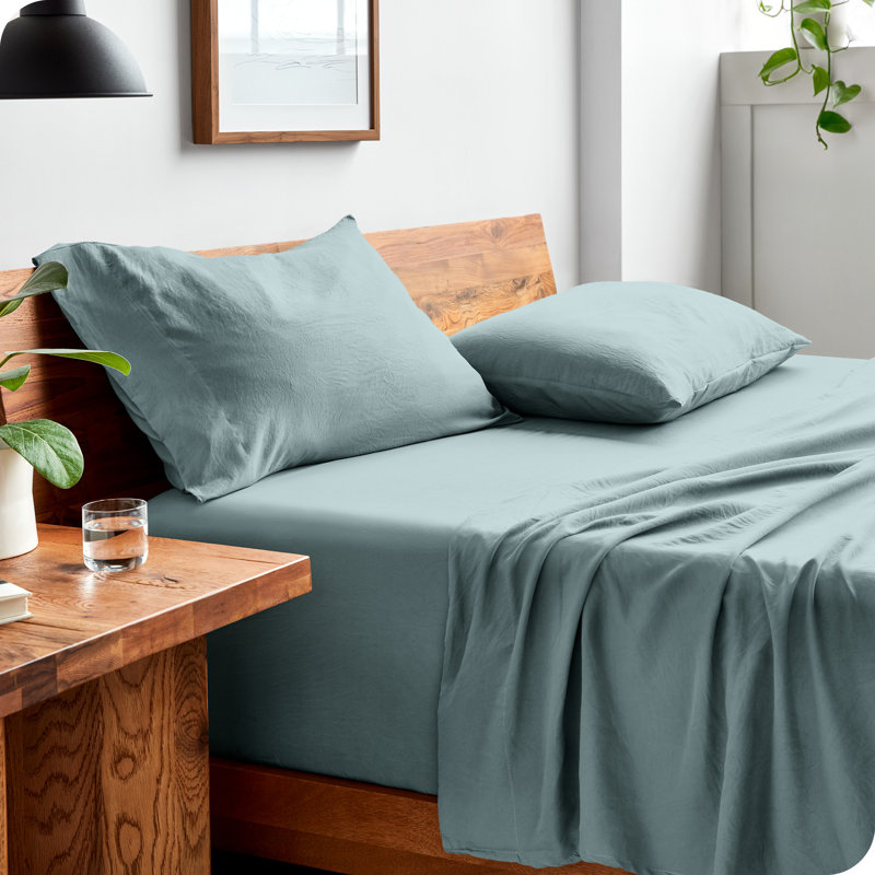 Washed Ultra-soft Microfiber Sheet Set, Queen Sheet Set with 2 Pillowcases, Sea Spray