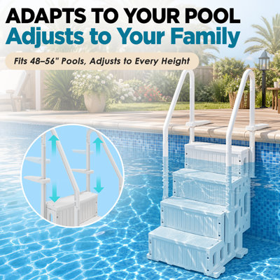 EROMMY 4-Step Pool Ladder With Double Handrails, 400 Lbs Capacity Anti-Slip Pool Steps For 48"-54" Above Ground And In-Ground Pools, All-PE Durable Construction With Snap-On Installation, White
